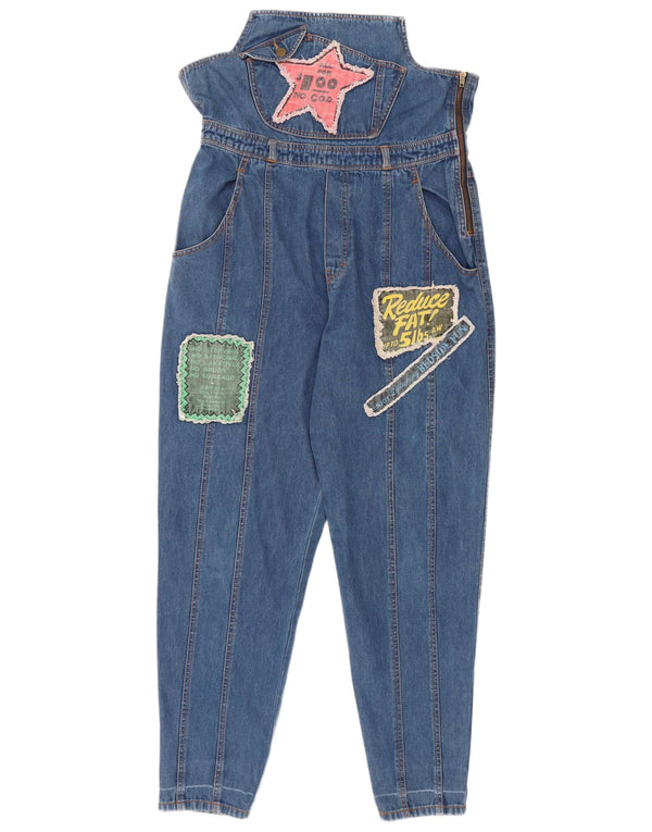 Vintage Kvinders High Rise Grafiske Tapered Jeans W34 L30 Blå Bomuld
