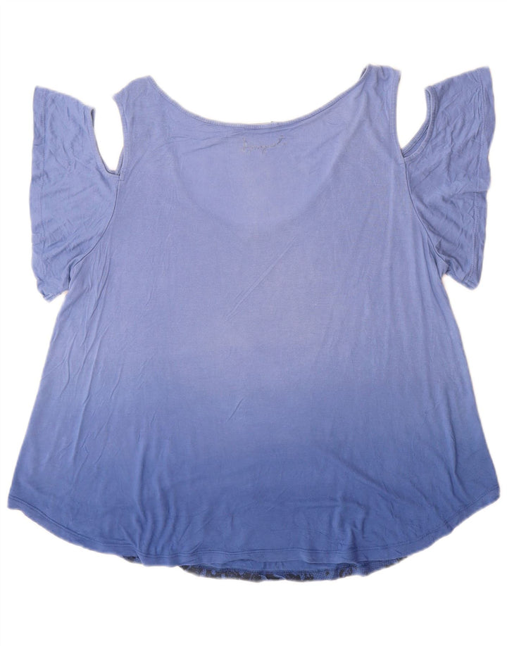 Desigual Womens Grafisk Off Shoulder Top UK 16 Large Blue Floral