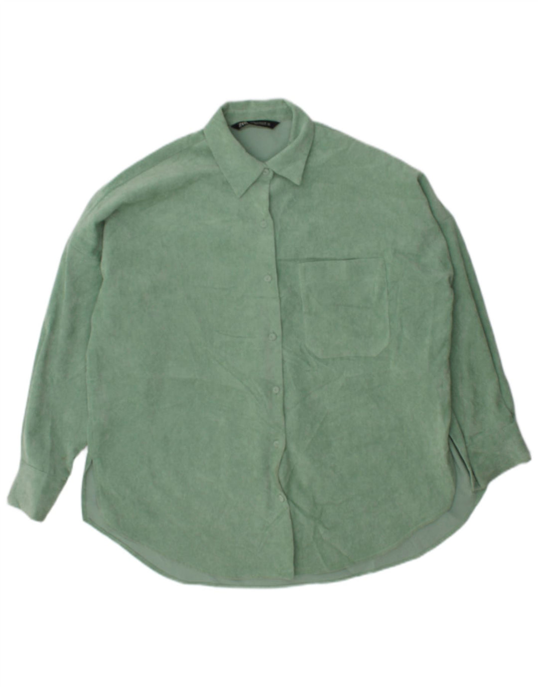 Zara Dame Oversized Corduroy Skjorte UK 6 XS Grøn Polyester
