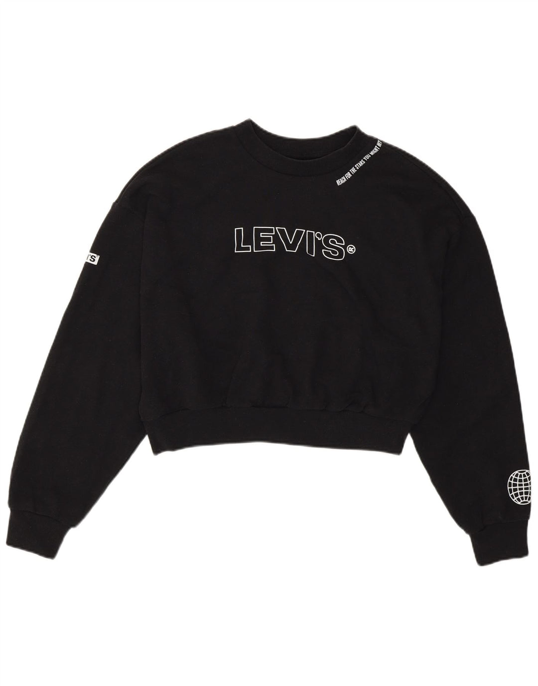 Levi's Dame Oversized Grafisk Crop Sweatshirt Jumper UK 6 XS Sort