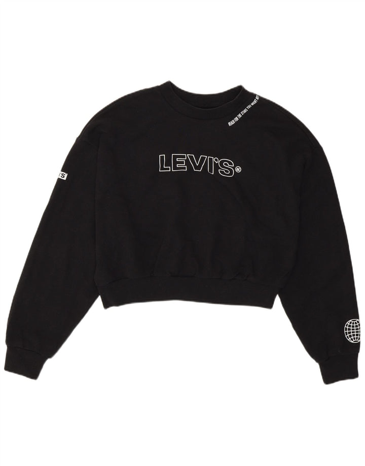 Levi's Dame Oversized Grafisk Crop Sweatshirt Jumper UK 6 XS Sort