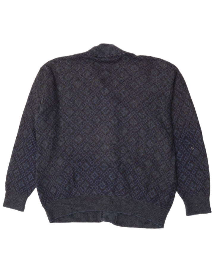 Della Ciana Herre Cardigan Sweater IT 52 Large Navy Blue Argyle/Diamond