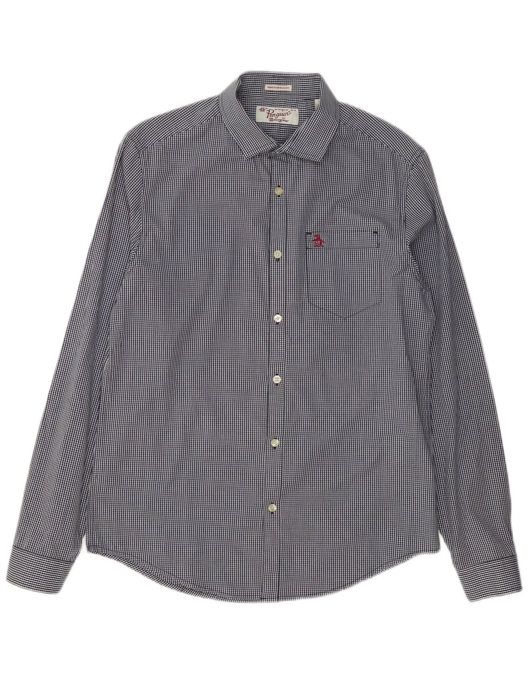 Penguin Heritage Slim Fit Skjorte Medium Navy Blue Gingham Cotton