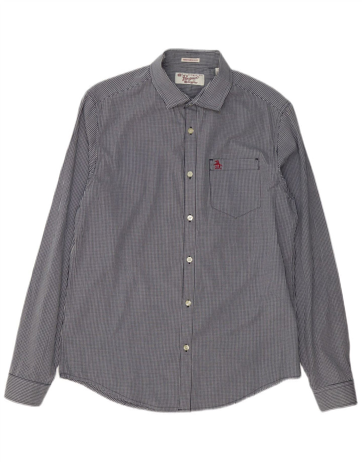 Penguin Heritage Slim Fit Skjorte Medium Navy Blue Gingham Cotton