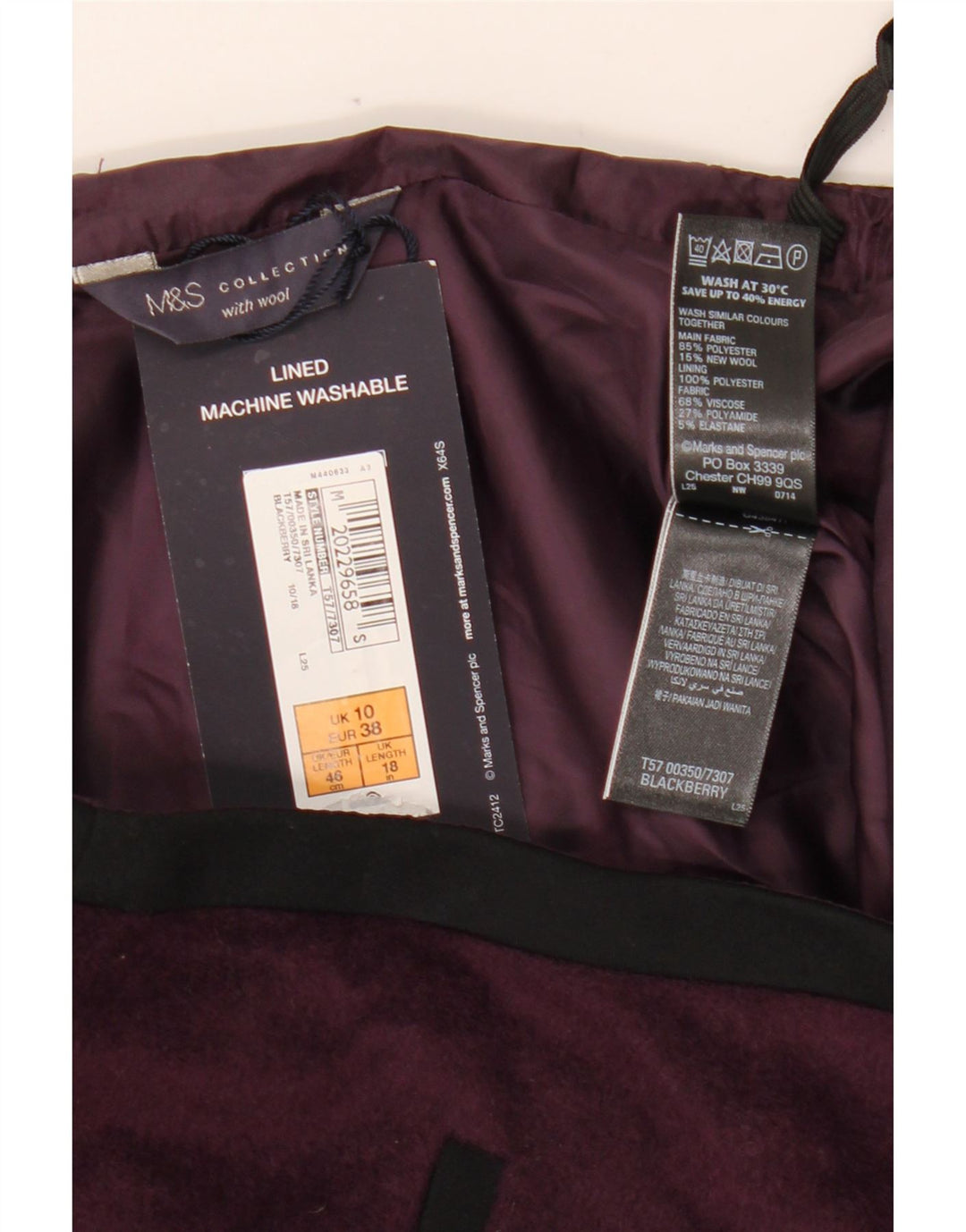 MARKS & SPENCER Mininederdel til kvinder UK 10 Small W28 Purple Polyester