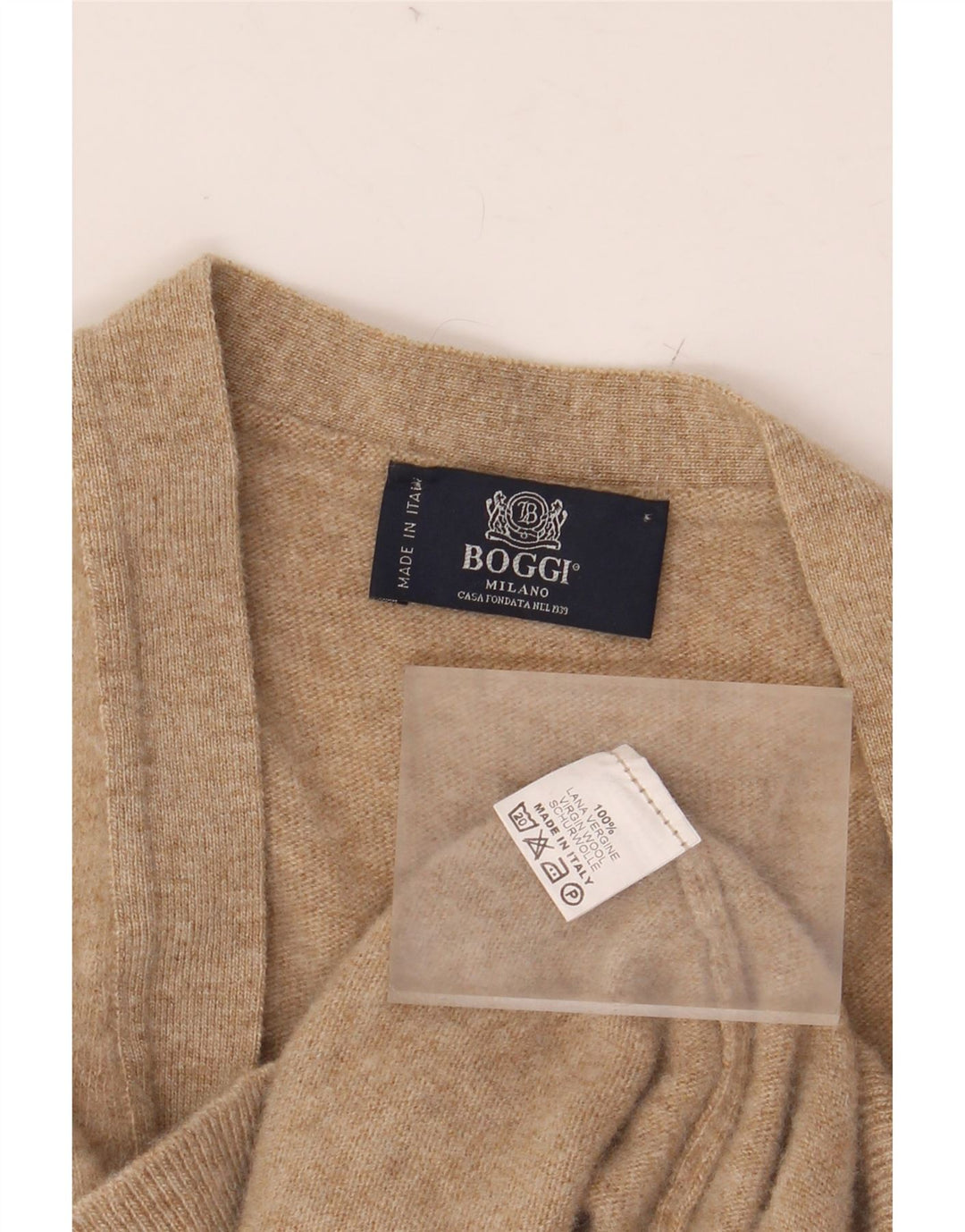 BOGGI MILANO ærmeløs cardigantrøje til kvinder UK 14 Medium Beige Uld