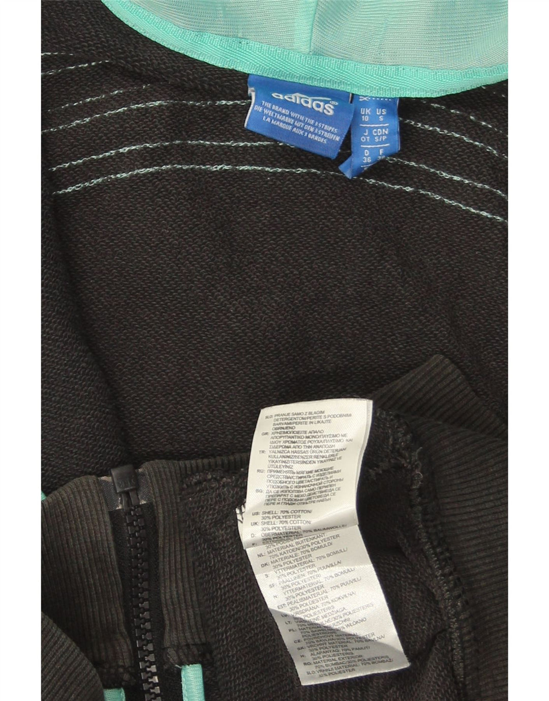 ADIDAS hættetrøje til kvinder med lynlås UK 10 Lille sort bomuld