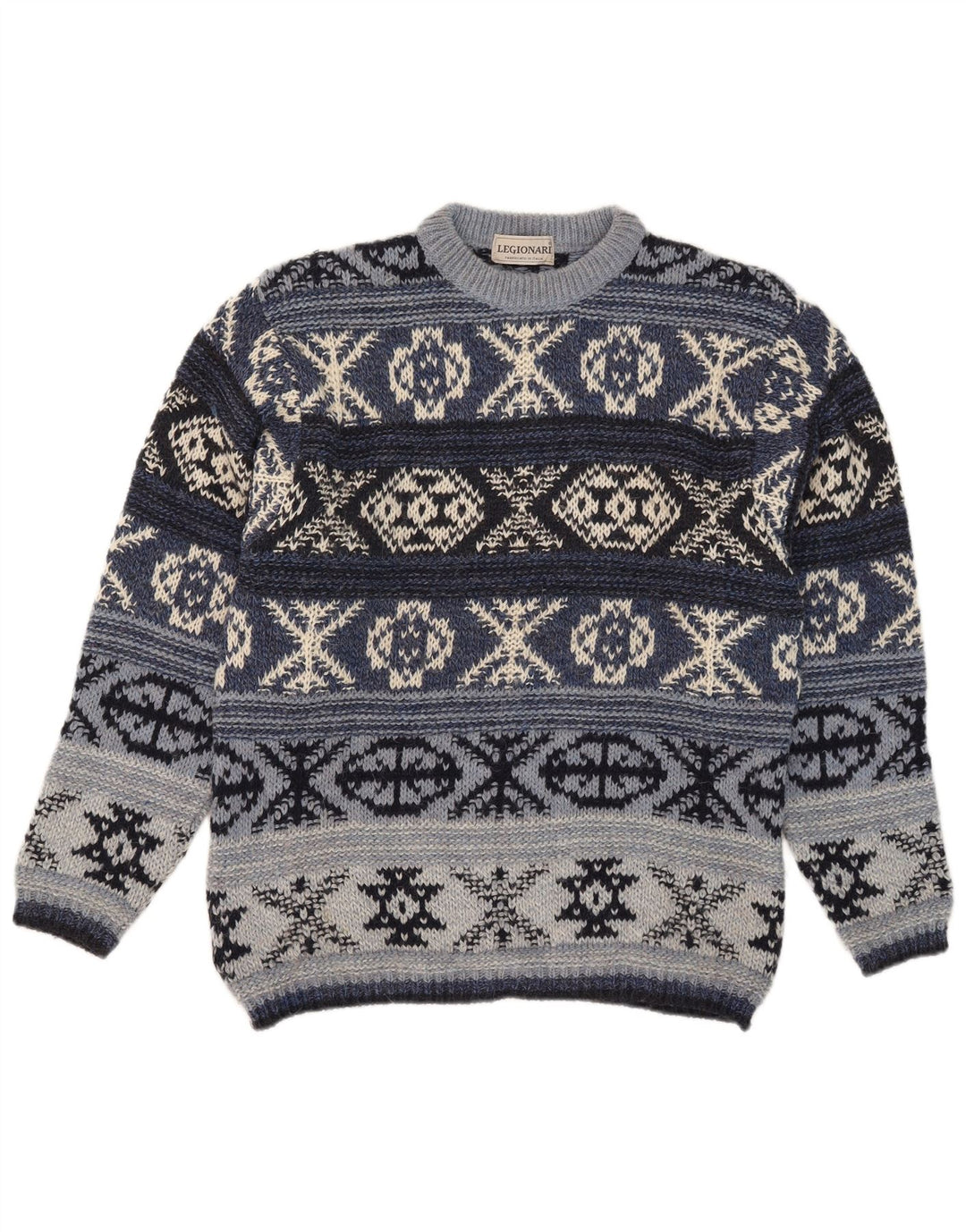 Vintage Herre Crew Neck Jumper Sweater IT 48 Medium Blue Fair Isle Wool