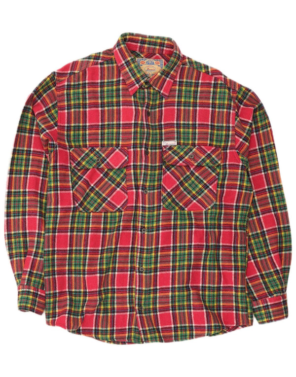 Azzurra Mens Flannel Shirt Large Pink Plaid Polyester