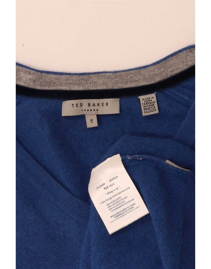 Ted Baker Dame V-hals sweater Størrelse 5 XL Blå Uld