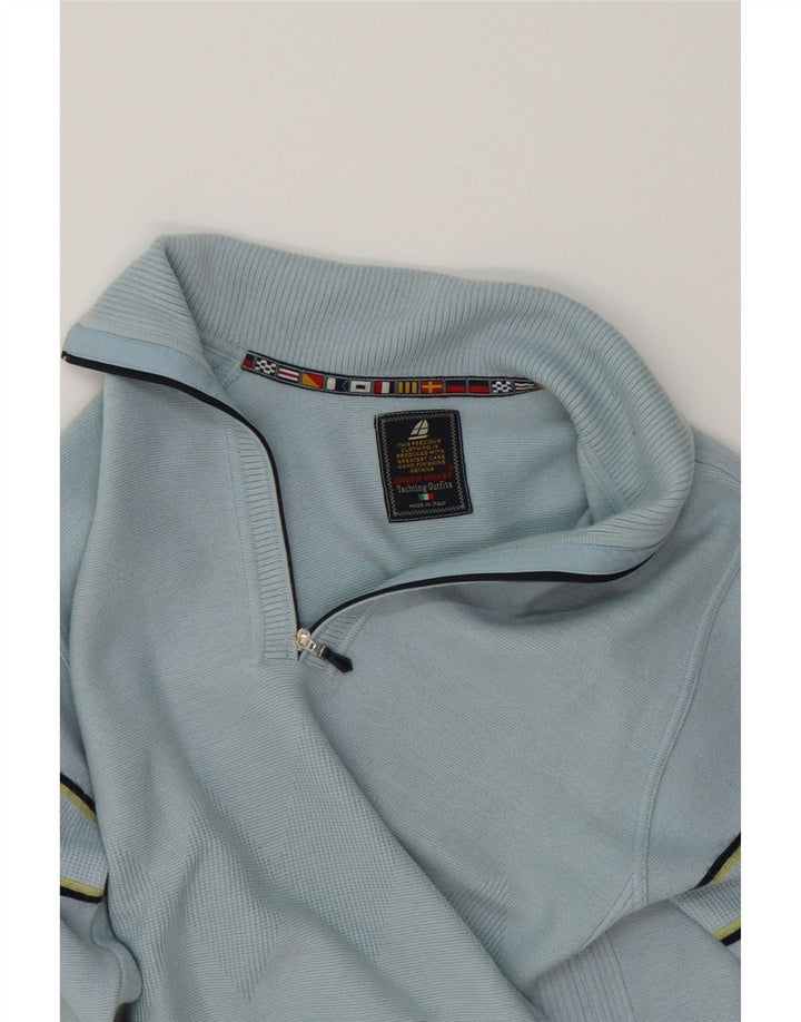 GREEN COAST Mens Zip Neck Jumper Sweater IT 50 Medium Blue Wool Vintage Green Coast and Second-Hand Green Coast from Messina Hembry 