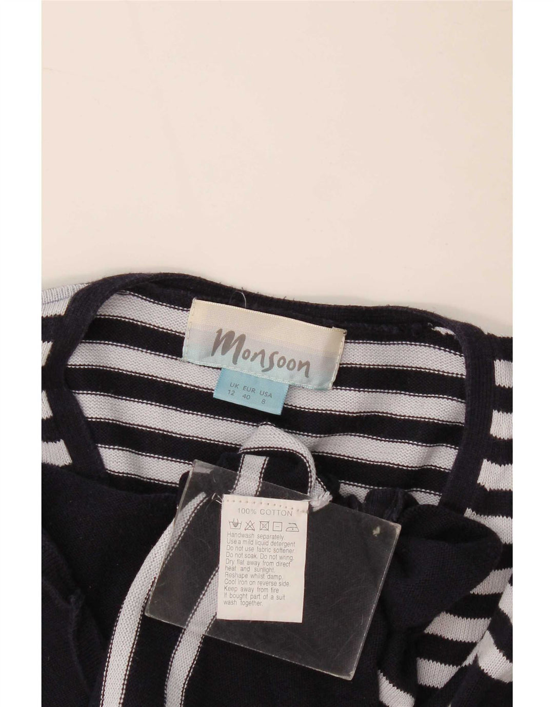 Monsoon Dame Cardigan Sweater UK 12 Medium Navy Blue Striped