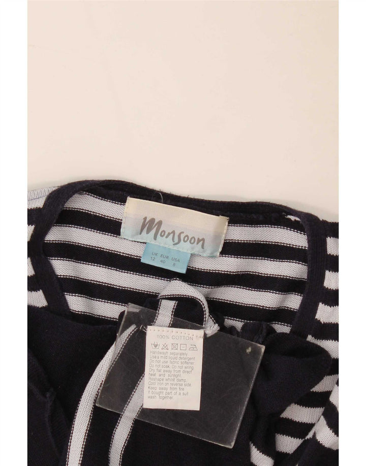 Monsoon Dame Cardigan Sweater UK 12 Medium Navy Blue Striped