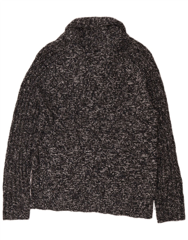 Armani Exchange Herre Shawl Neck Jumper Sweater Large Sort Flecked Acryl