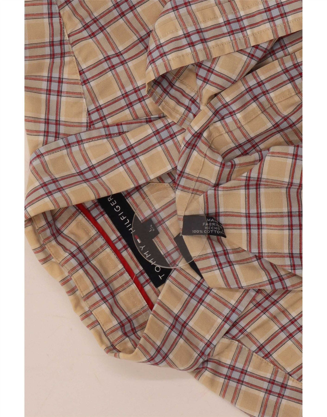 Tommy Hilfiger Kortærmet Herreskjorte Stor Beige Ternet Bomuld