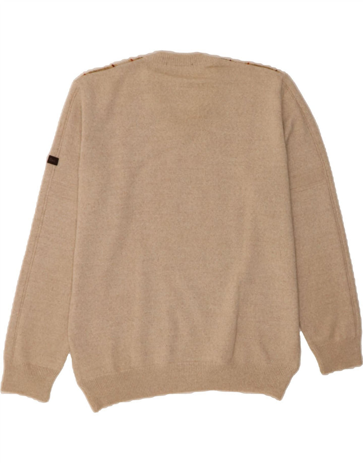 MONTE CARLO Mens Morris V-Neck Jumper Sweater Medium Beige Striped Wool Vintage Monte Carlo and Second-Hand Monte Carlo from Messina Hembry 