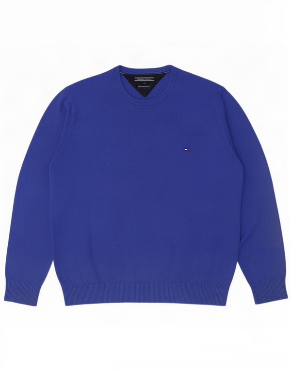 Tommy Hilfiger Herre trøje med rund hals, stor blå bomuld