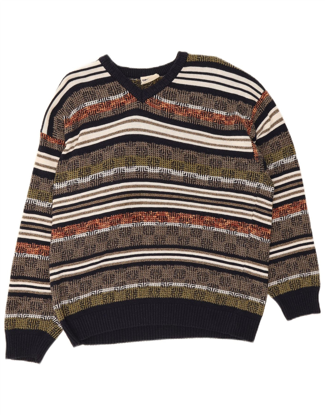 Giramondo Herre V-hals sweater Stor flerfarvet geometrisk
