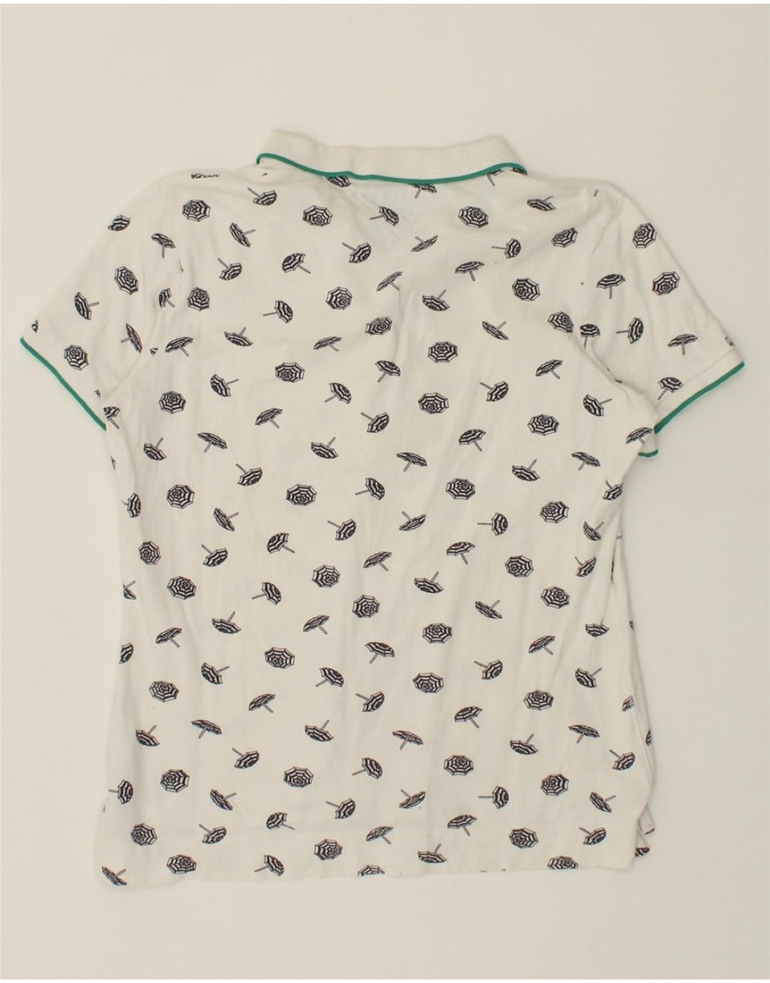 TOMMY HILFIGER Womens Abstract Pattern Polo Shirt UK 14 Large White Cotton Vintage Tommy Hilfiger and Second-Hand Tommy Hilfiger from Messina Hembry 