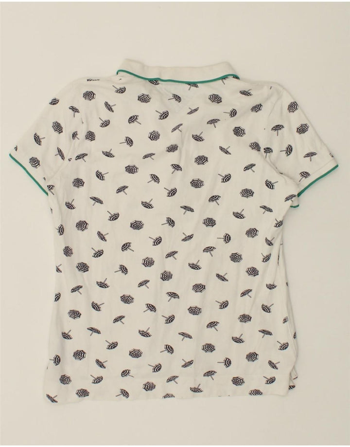 TOMMY HILFIGER Womens Abstract Pattern Polo Shirt UK 14 Large White Cotton Vintage Tommy Hilfiger and Second-Hand Tommy Hilfiger from Messina Hembry 