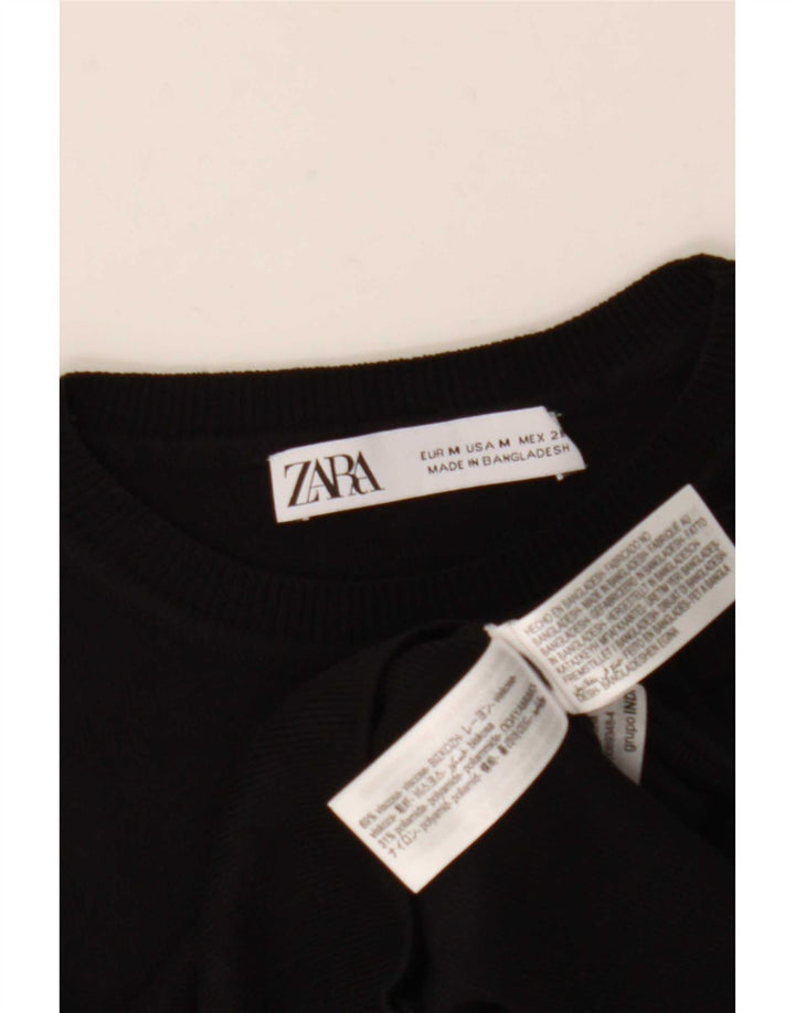 Zara Womens Crop Vest Top UK 12 Medium Black Viscose