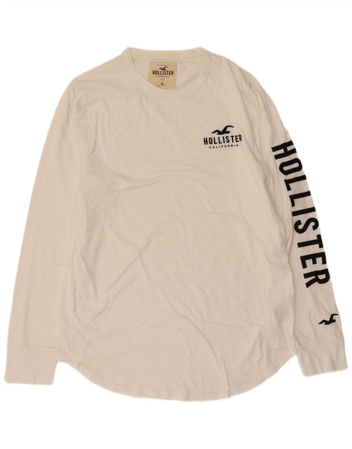 Hollister Herre grafisk top langærmet XL hvid bomuld