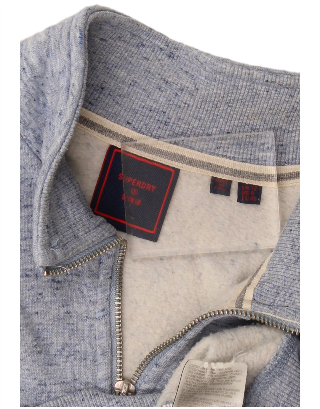 SUPERDRY Sweatshirt med lynlås til kvinder UK 12 Medium Blue Flecked