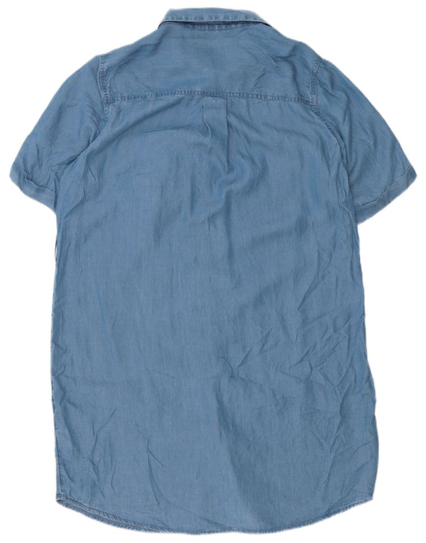 Marks & Spencer skjortekjole til kvinder med korte ærmer UK 16 Large Blue Lyocell