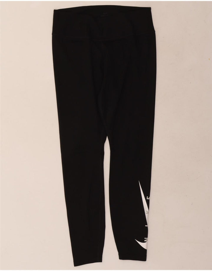 Nike Dame Dri Fit Grafiske Leggings UK 14 Large Black Polyester