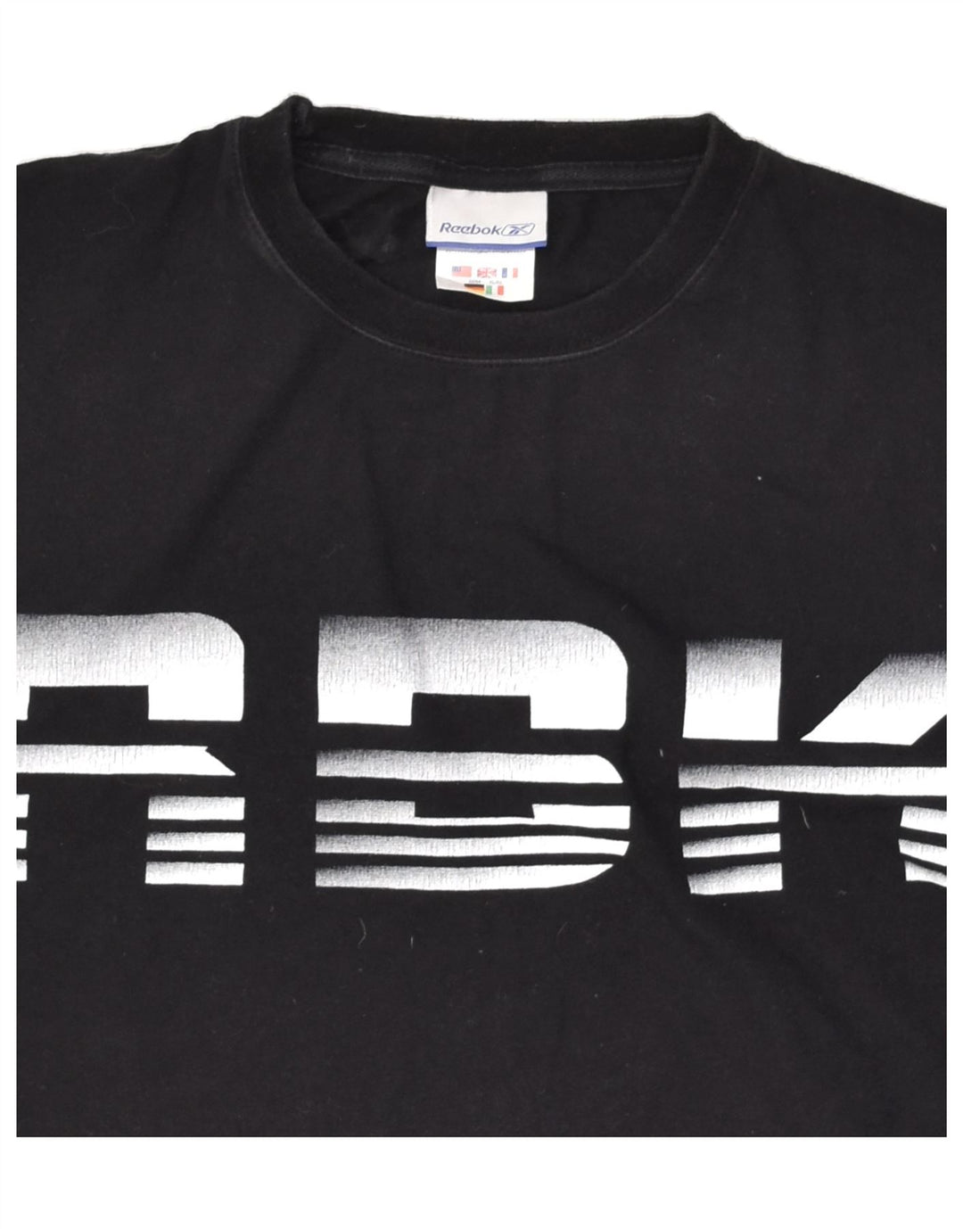 REEBOK Womens Graphic T-Shirt Top UK 14 Large Black Cotton | Vintage Reebok | Thrift | Second-Hand Reebok | Used Clothing | Messina Hembry 