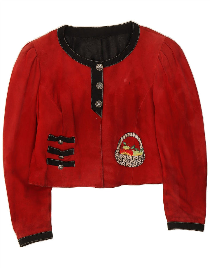 HELENE STRABER Womens Crop Suede Jacket IT 42 Medium Red Suede Vintage Helene Straber and Second-Hand Helene Straber from Messina Hembry 