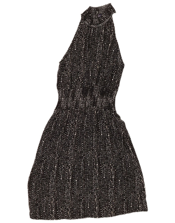 Marks & Spencer Dame Halter Dress UK 10 Small Black Spotted Viscose