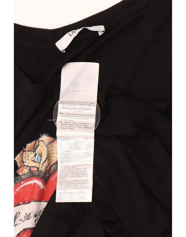 Liu Jo Grafisk T-shirt top til kvinder UK 12 Medium Sort viskose