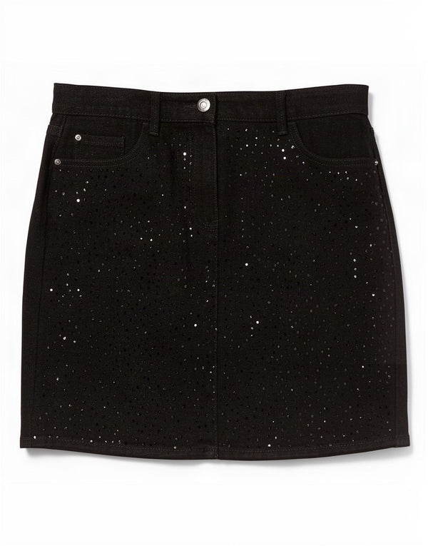 Next Womens Denim Skirt UK 10 Small W30 Black Cotton
