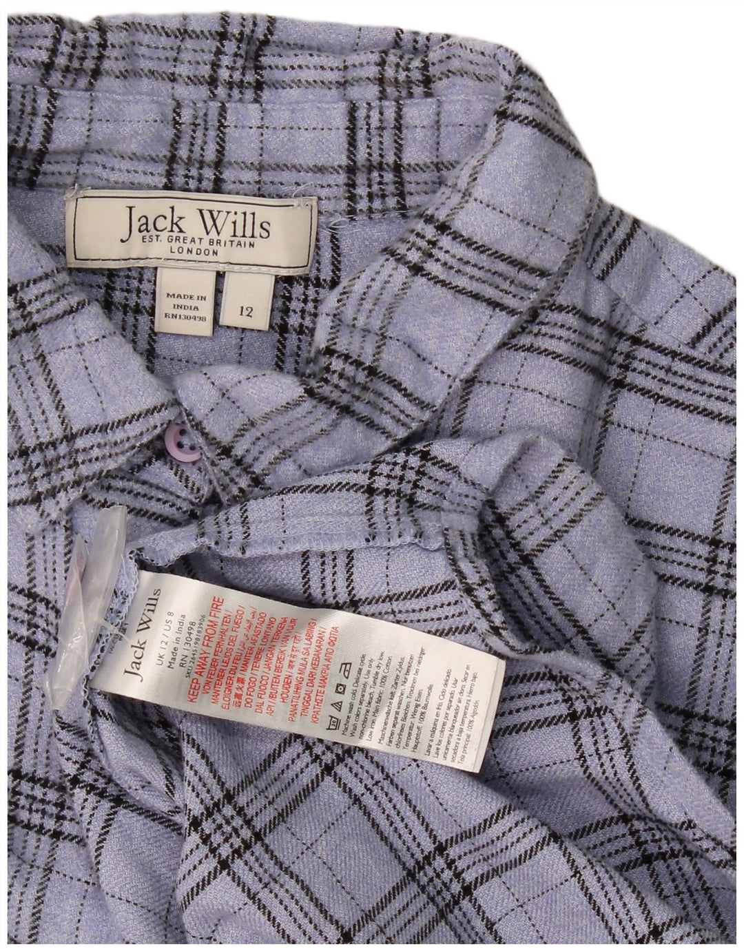 Jack Wills Dame Oversized skjortekjole UK 12 Mellem blå ternet bomuld