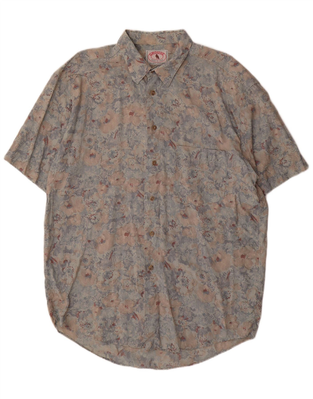 VINTAGE kortærmet herreskjorte XL flerfarvet blomsterrayon