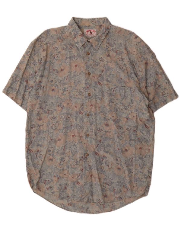 VINTAGE kortærmet herreskjorte XL flerfarvet blomsterrayon