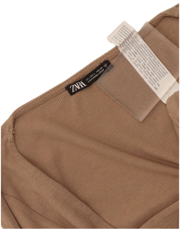 Zara Womens Crop Top Langærmet UK 14 Stor Grå Bomuld