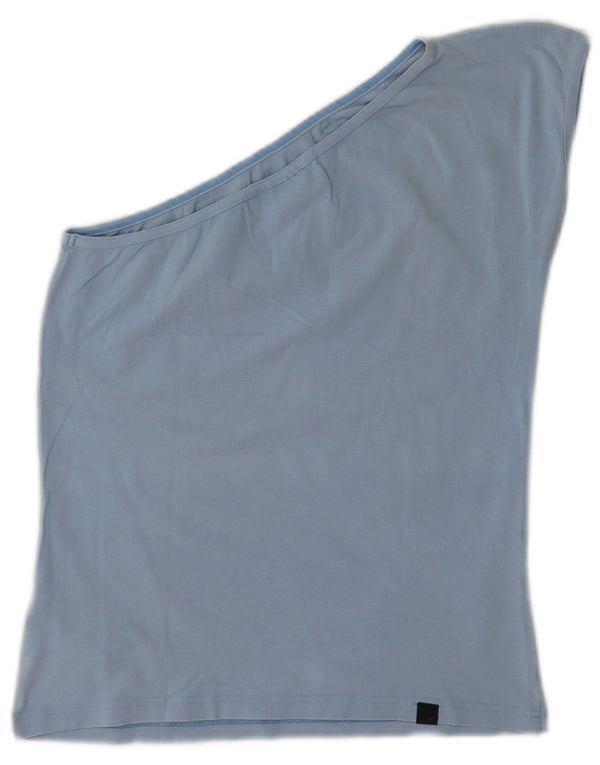 Puma Dame Grafisk One Shoulder Top UK 12 Medium Blue Bomuld