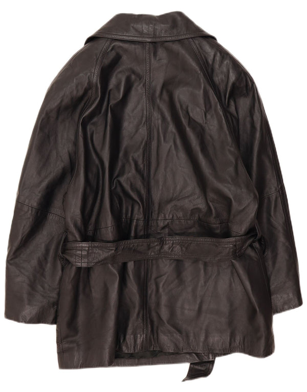 Vintage dobbeltradet oversize læderfrakke til kvinder EU 40 Medium Sort