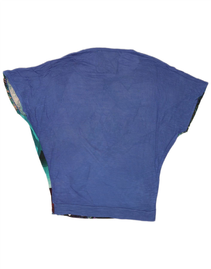 DESIGUAL Womens Batwing Bluse Top UK 10 Small Blue Floral Viscose