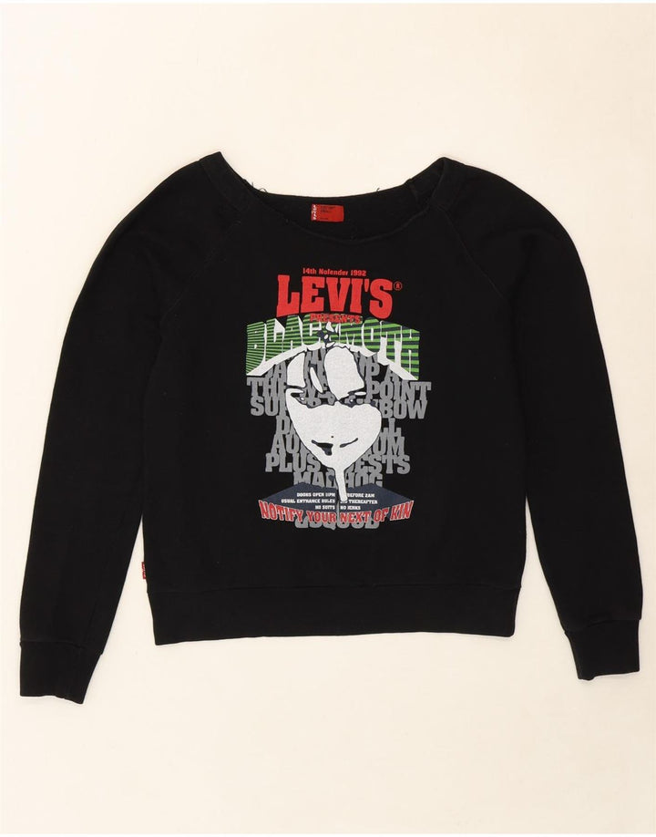 LEVI'S Womens Graphic Sweatshirt Jumper UK 10 Small Black Cotton Vintage Levi's and Second-Hand Levi's from Messina Hembry 