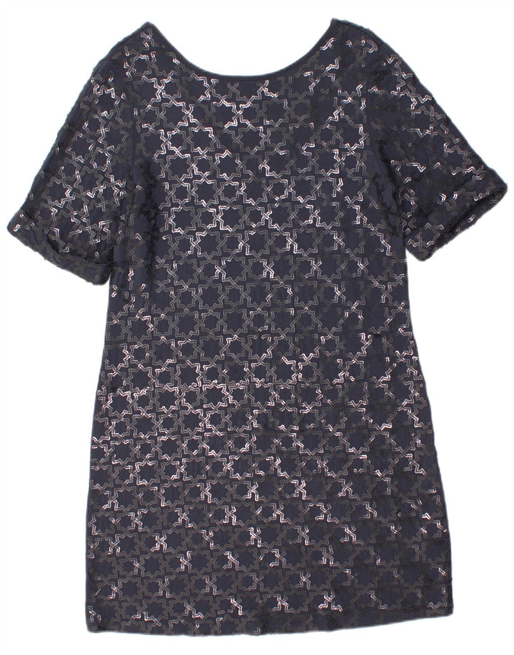 Monsoon Kvinder Kortærmet Skift Kjole UK 12 Medium Navy Blue Geometrisk