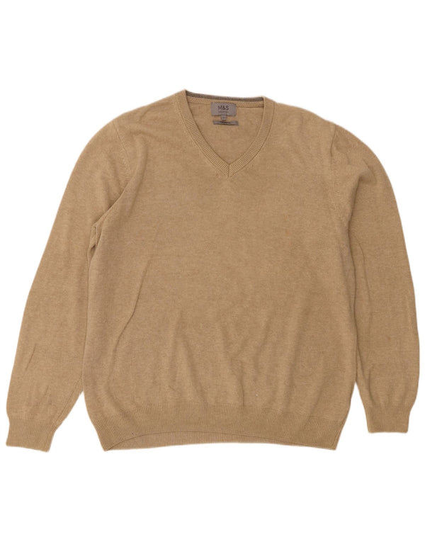 Marks & Spencer Herre V-hals sweater Stor Beige Bomuld