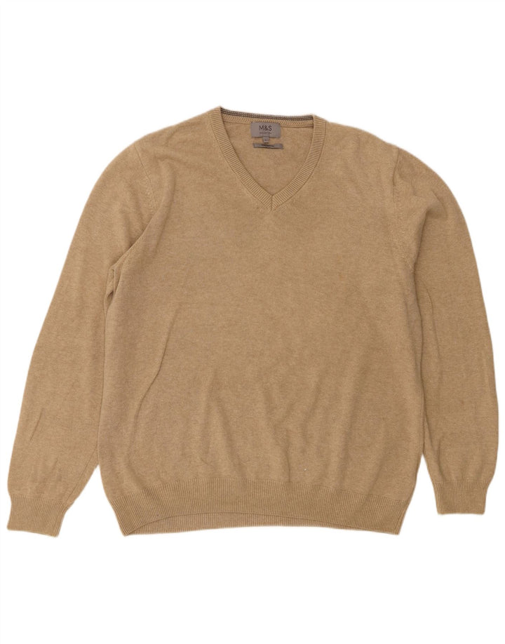 Marks & Spencer Herre V-hals sweater Stor Beige Bomuld