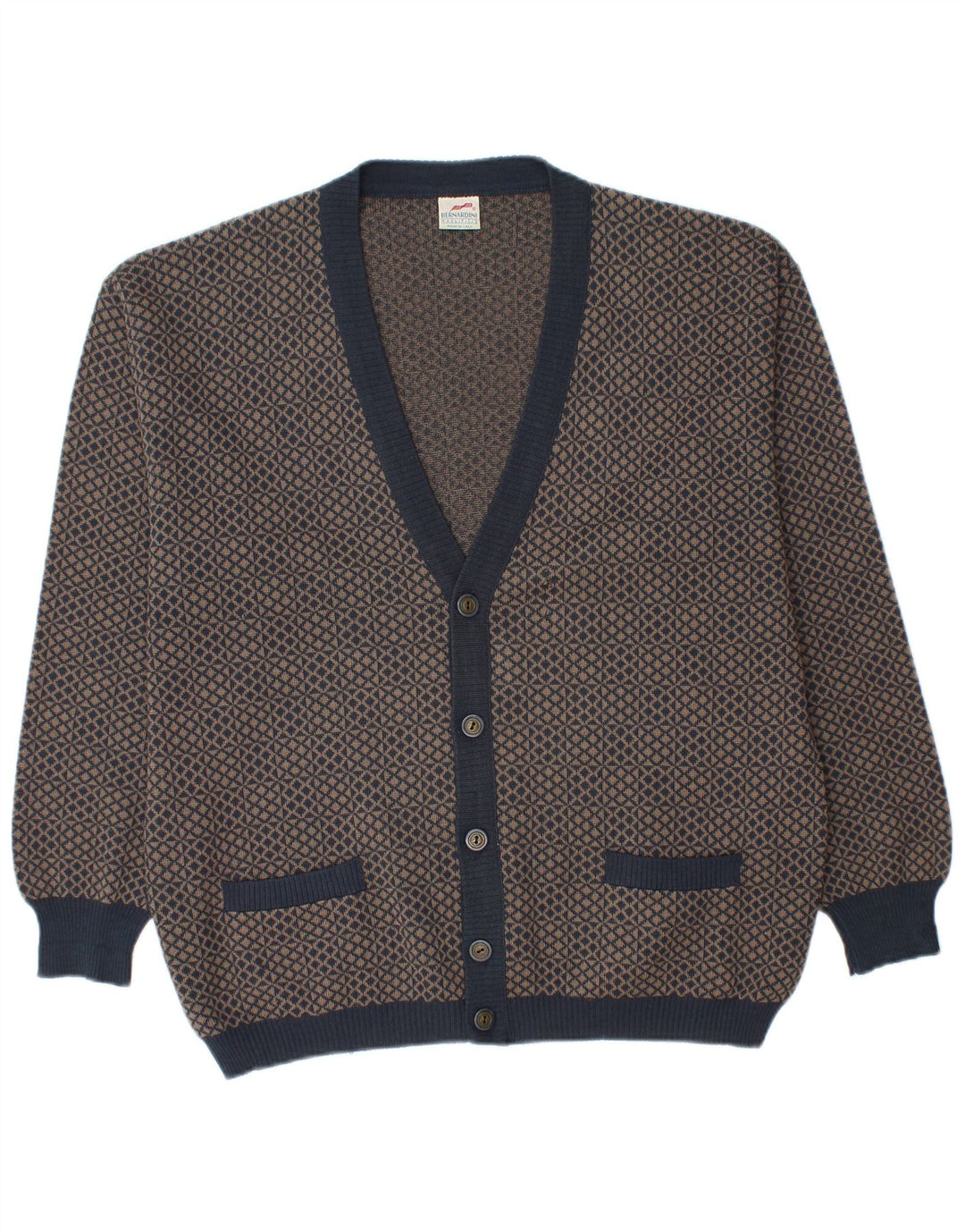 Bernardini Herre Cardigan Sweater Medium Marineblå Geometrisk Uld
