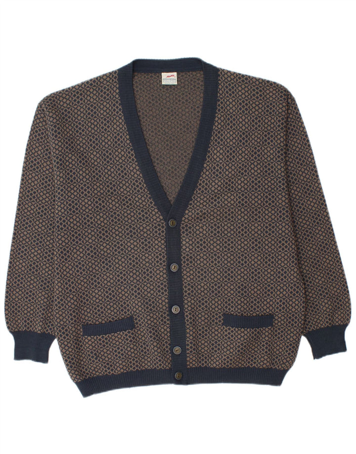 Bernardini Herre Cardigan Sweater Medium Marineblå Geometrisk Uld