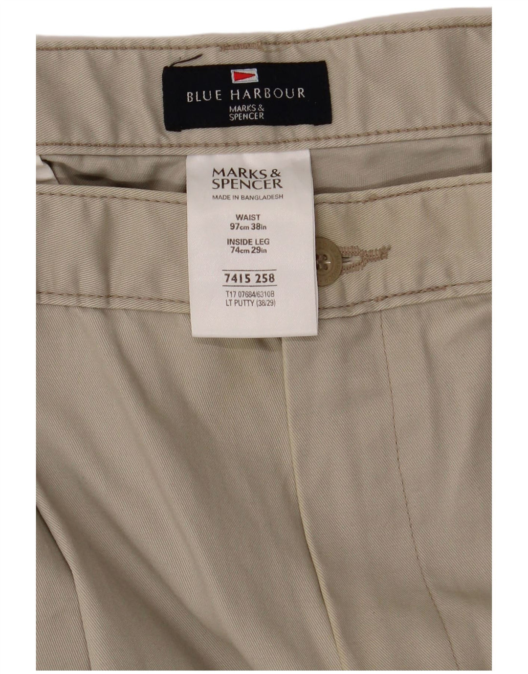 Marks & Spencer Herre Blue Harbor Pegged Chino Bukser W38 L29 Beige