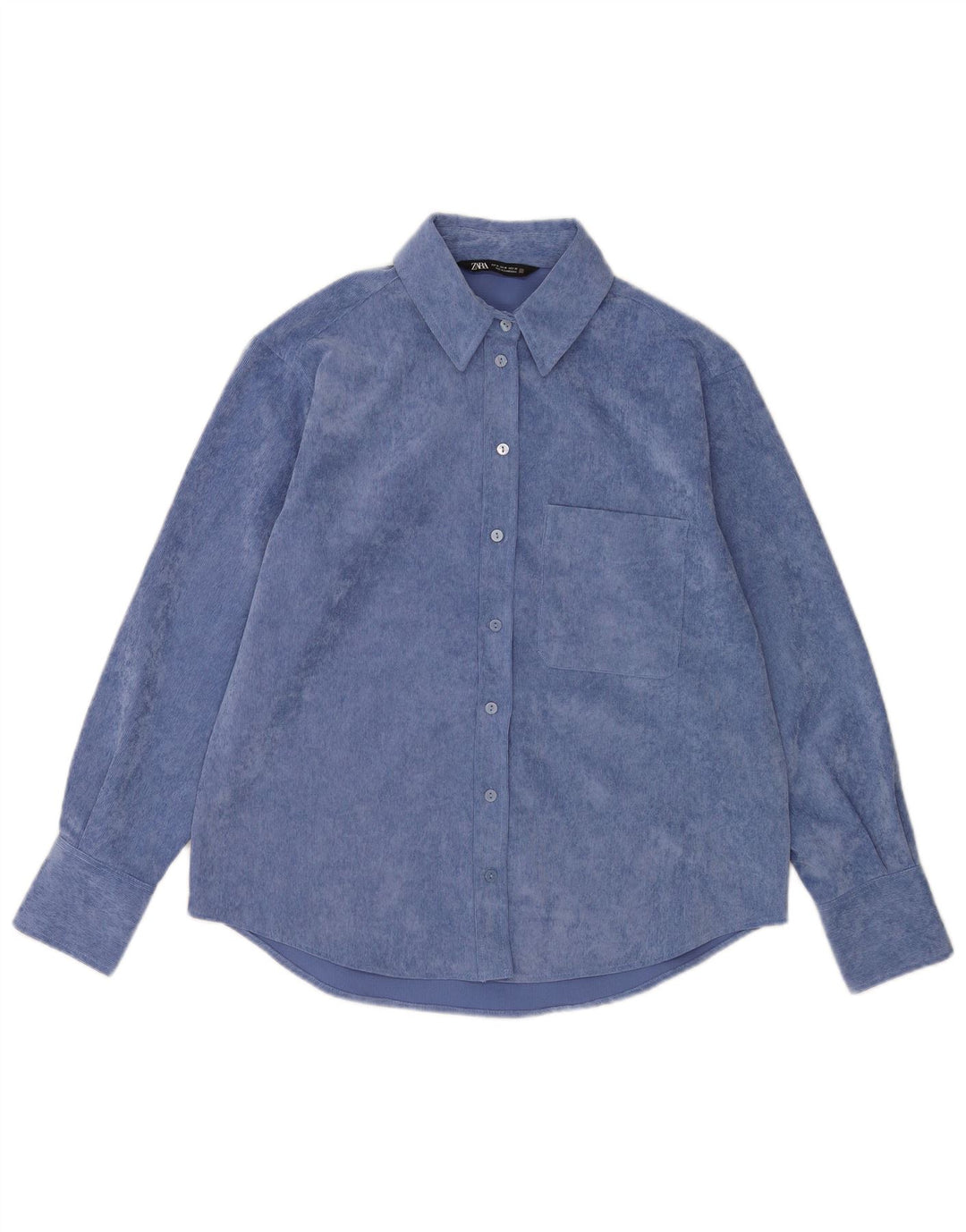 Zara Damefløjlsskjorte UK 14 Medium Blue Polyester