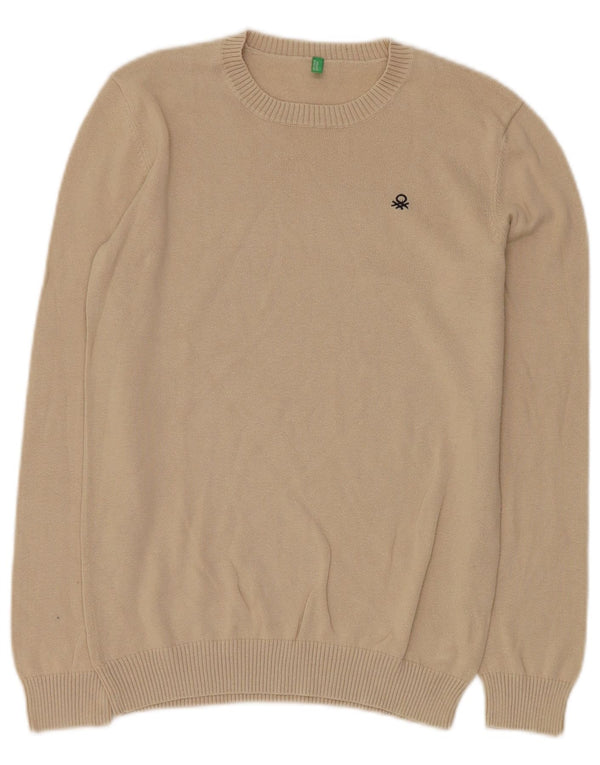 BENETTON drenge sweater med rund hals 11-12 år 2XL beige bomuld